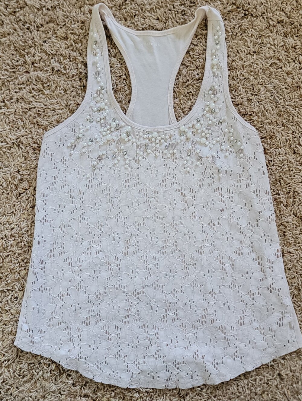 Express Womens Cream Lace and Beaded Tank Top! Size Medium.